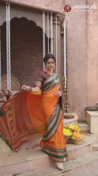 Orange Silk saree- Moolchand Saree